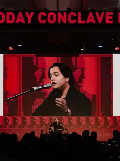 On the big screen at the India Today Conclave, sharing my story with the audience.