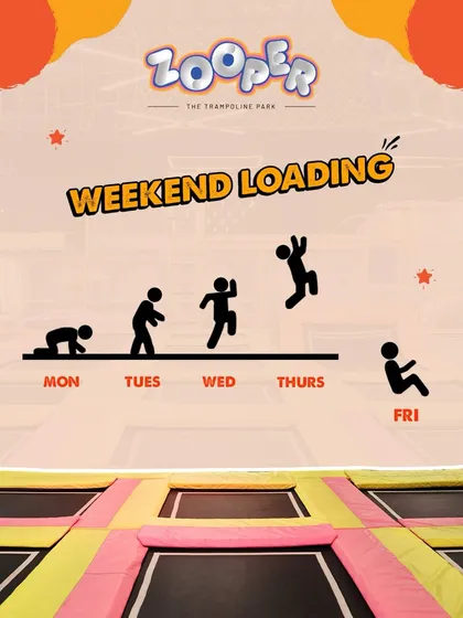 Weekend loading. This graphic perfectly captures the feeling of getting through the week for a weekend of fun at Zooper.