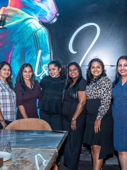 A big group of ladies ready for a great night out at Babylonia.