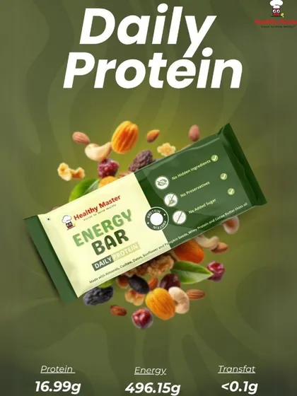 Here is your daily dose of clean energy. Our Daily Protein Energy Bar is crafted with no hidden ingredients, no preservatives, and no added sugar, providing 16.99g of protein to fuel your workouts and busy days.