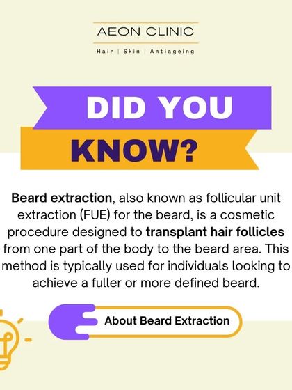 Did you know? Beard extraction, or FUE for the beard, is a cosmetic procedure where we transplant hair follicles to the beard area to achieve a fuller, more defined look.