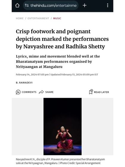 Navyashree K N - Bharatanatyam Performance In the Press: Reviews & Announcements photo 11