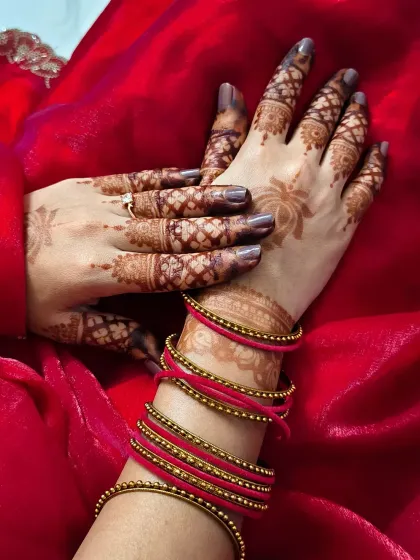 A close-up of the beautiful lotus mehndi, perfect for the Chhath festival.