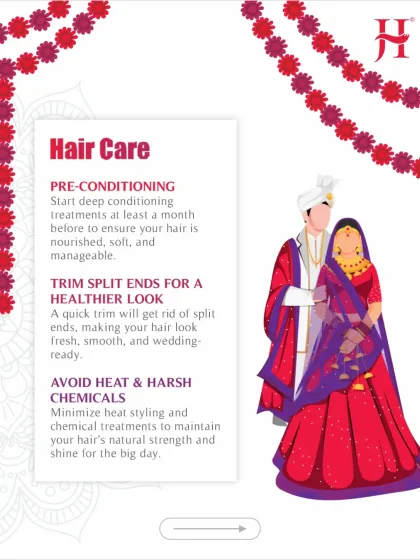 For anyone interested in bridal services, we teach essential pre-wedding hair care. This includes deep conditioning, trimming split ends, and avoiding harsh chemicals for a perfect wedding-day look.