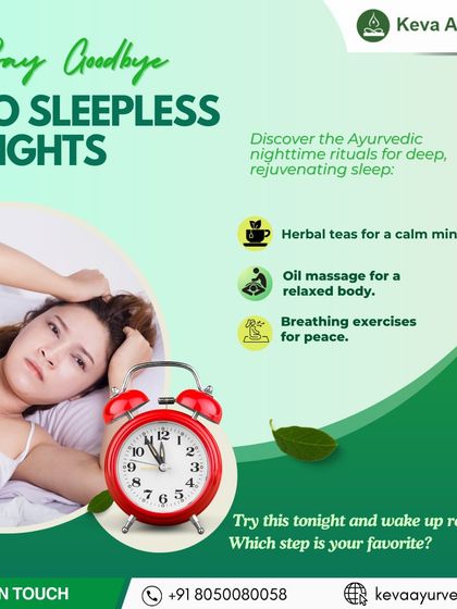 Say goodbye to sleepless nights with our Ayurvedic nighttime rituals. We guide you on using herbal teas, oil massages, and breathing exercises to calm your mind, relax your body, and achieve deep, rejuvenating sleep.
