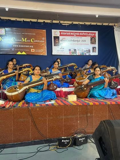 Another view of my students' eight-veena ensemble performance. Seeing them play in such perfect sync is a testament to their hard work and dedication to the art of Carnatic music.