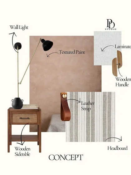 Every project begins with a vision. This is a look at our design process, starting with a concept mood board where we curate materials, textures, and colors to bring the essence of a space to life before translating it into reality.