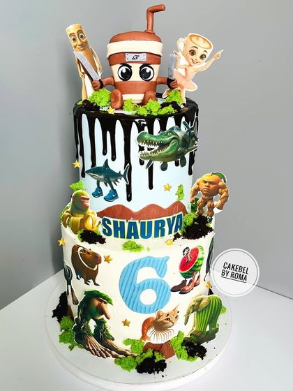A cake that's straight out of internet meme culture for Shaurya's 6th birthday. This "Brainrot" cake is a chaotic and fun mix of popular online characters, perfect for a party full of hype and laughter.