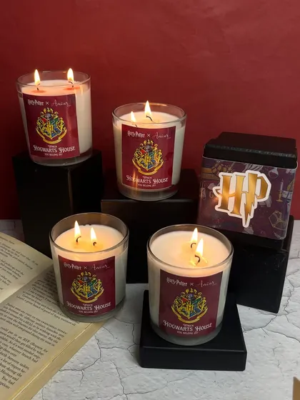 A shot of my Hogwarts House candles before the magic begins. They all start as white wax, waiting to reveal your house.