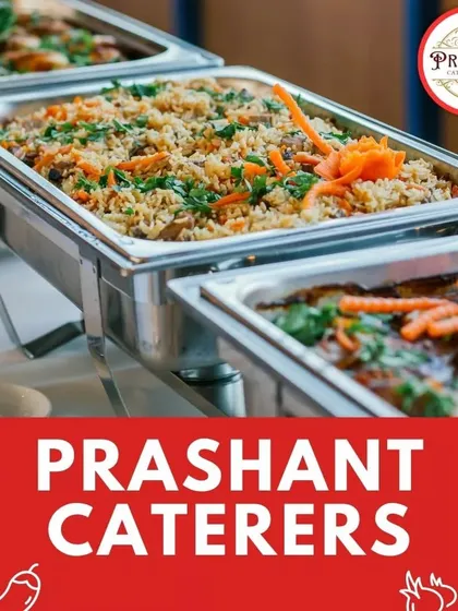 A look at our classic buffet presentation. We use professional chafing dishes to keep food like this vegetable pulao warm and fresh, ensuring a clean and organized dining experience for corporate lunches or society functions.