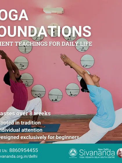 Our Yoga Foundations course is the perfect starting point for your journey. This structured program is designed exclusively for beginners, teaching the 12 basic asanas, proper breathing, and relaxation in a supportive group setting.