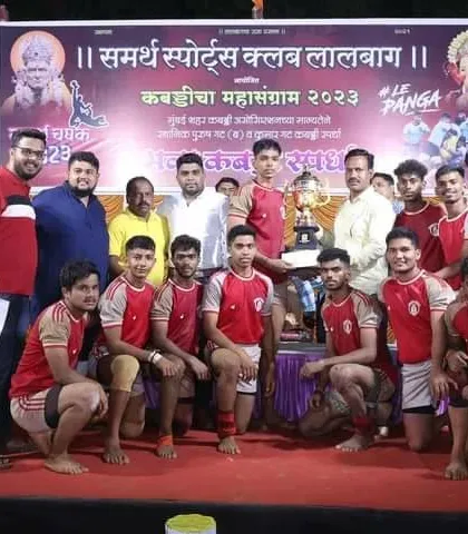 The team posing with the runners-up trophy at the Samarth Sports Club tournament.