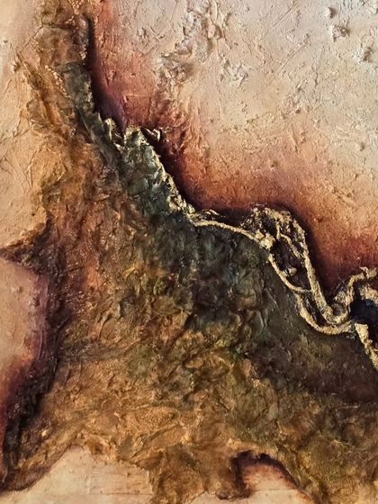 This vertical shot of 'The Rustic Road' highlights the depth and ruggedness of the landscape I created. The artwork becomes a silent narrative of endurance, etched into the earth with subtle elegance.