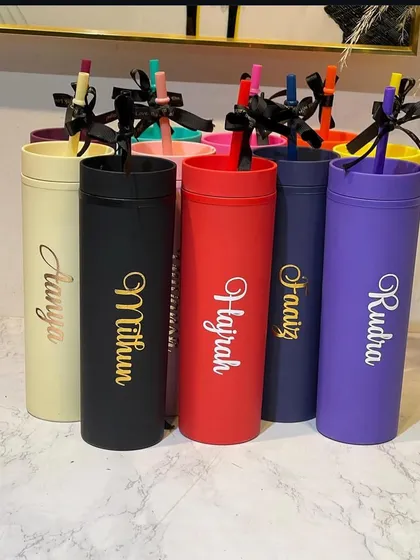 Everyone's crushing on these custom candy crush tumblers. Available in a variety of bold matte colors, these skinny tumblers can be personalised with a name in a stylish gold font.