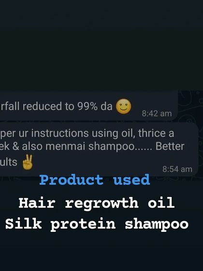 A 99% reduction in hair fall is an incredible result. This customer achieved this by using the hair regrowth oil three times a week along with my silk protein shampoo, just as I recommend.