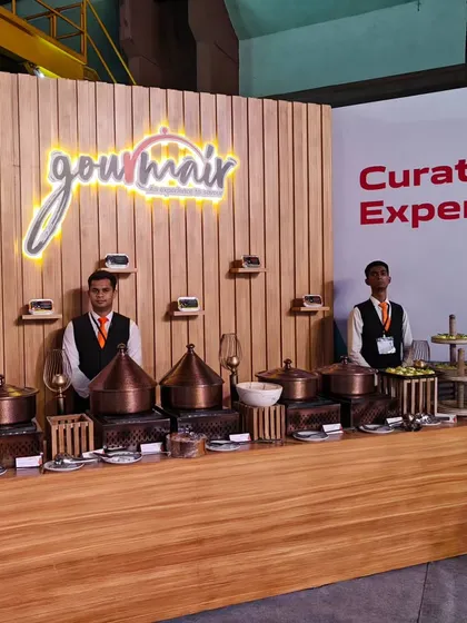 Catering in an active Air India hangar presented a unique challenge we were thrilled to take on. Our "Gourmair" food station was designed to give guests a taste of the airline's new in-flight menu in a spectacular setting.