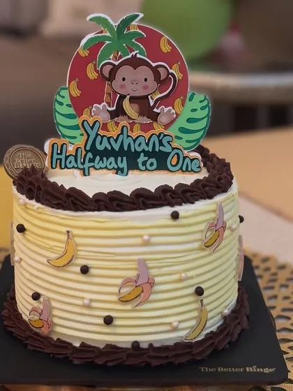 Celebrating the little milestones is so important! This was a fun 'Halfway to One' cake I made, featuring a cute monkey theme for little Yuvhan.