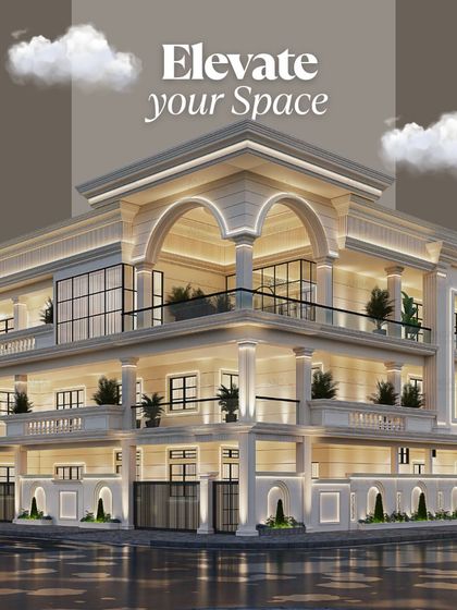 This grand, multi-level facade with classical columns and arched balconies is designed to elevate your living space and make a statement of timeless elegance.