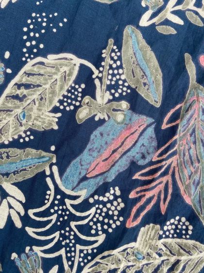 This intricate 7-part block print was created using a discharge printing technique with natural plant resins on organic cotton. The result is a beautiful, magical garden scene with a soft feel and vibrant detail.