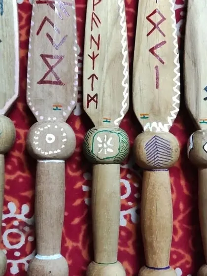 The symbols on these blades are inspired by warrior cultures. They remind us of the history and spirit behind the art of blade fighting.