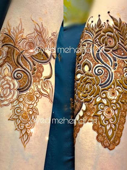 A before-and-after collage of a bridal-style armband pattern.