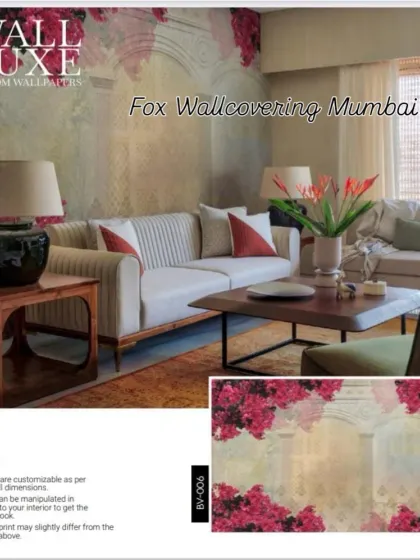 A 'Wall Luxe' wallpaper with bougainvillea framing an architectural arch. This design adds both color and structure to the wall.