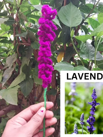 A handmade crochet lavender stick. You can group a few of these together for a calming and beautiful display.