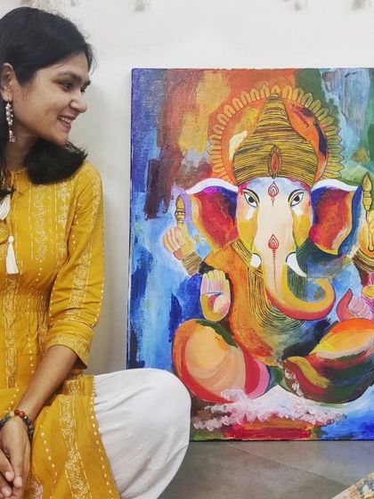 Another look at the finished Ganesha painting, a piece commissioned by a friend. It’s an honor when people trust me to create meaningful art for their loved ones.