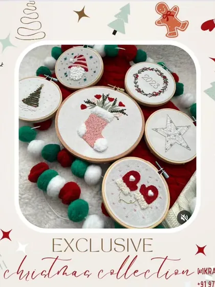 A collection of my handmade Christmas punch needle and embroidery hoop ornaments. They are perfect for decorating a tree or giving as a thoughtful, personalized gift.