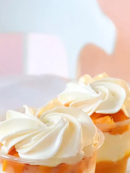 A detailed shot of the piped cream topping on my Mango Sundae.