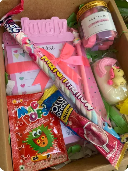 A fun hamper for unicorn lovers, combining my handcrafted soaps with cute unicorn-themed stationery and treats.