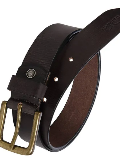 Our classic men's belt in a solid dark brown leather with a subtle grain. Paired with an antique brass buckle, this is a durable and timeless accessory for any professional wardrobe.