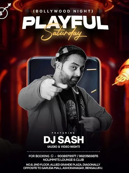 A poster for a 'Playful Saturday' Bollywood night. My goal is to make every weekend night feel like a festival.
