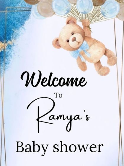 A cute and modern welcome board for a baby shower. The design features a teddy bear theme, showing my versatility in creating decor for different styles.