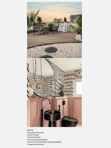 A look at the terrace and powder room from our feature in Architecture + Design, showing the project's fact file.