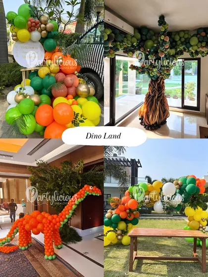 Step into Dino Land, where prehistoric fun awaits. I create a world of adventure with giant dinosaur balloon sculptures, volcanic backdrops, and lush greenery to make your little explorer's party a roaring success.