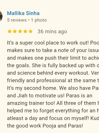 Nothing makes me happier than seeing my clients achieve their goals. This review from Mallika says it all. We are a community, a second home, where you can focus on yourself and get the support you need.