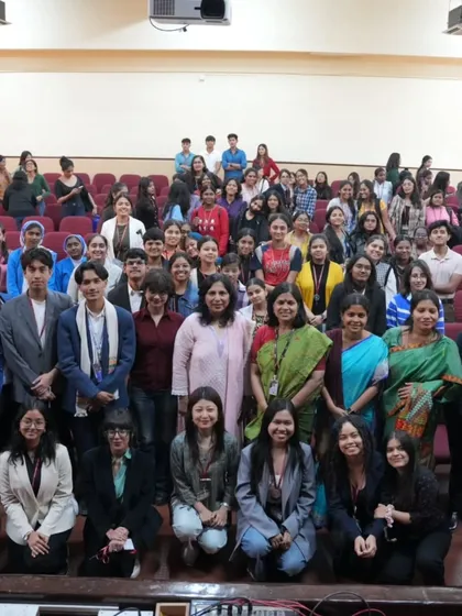 A group photograph with the bright students and faculty of Mount Carmel College in Bengaluru. I spoke to them about women's rights and justice, 75 years after our Constitution was framed.