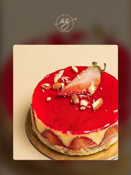 My strawberry Fraisier cake is a beautiful dessert for any celebration. It features layers of light sponge, creamy mousseline, and fresh strawberries, all topped with a vibrant red glaze.