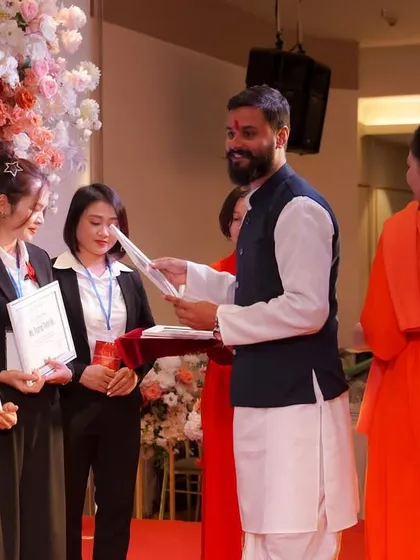 A moment of joy and accomplishment as I present a certificate to a new yoga teacher. My mission is to cultivate not just skilled practitioners, but compassionate and knowledgeable guides.