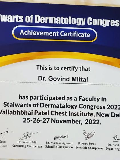 My achievement certificate for participating as a faculty member in the Stalwarts of Dermatology Congress 2022 in New Delhi. I am always proud to add to my collection of academic achievements.