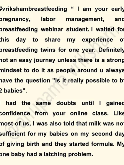 The beginning of an inspiring journey of breastfeeding twins. This mother had doubts, especially when told her milk wasn't sufficient on day two. But the confidence she gained from my class helped her believe it was possible.