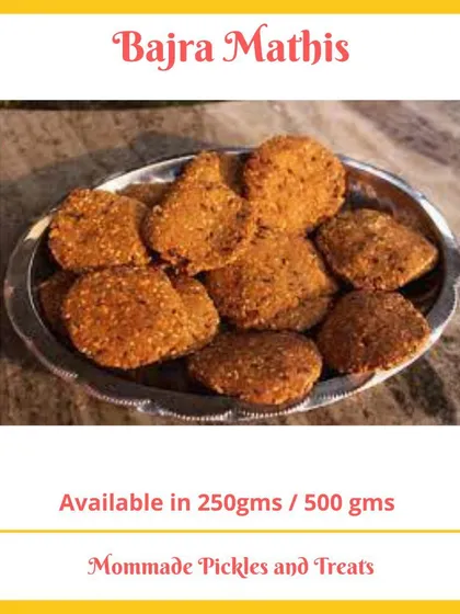 For those looking for a healthier, gluten-free option, I make these Bajra Mathis. Made from pearl millet and sesame seeds, they are wonderfully crisp and packed with nutrients. Now everyone can enjoy a tasty snack, 'jee bhar ke khao'.