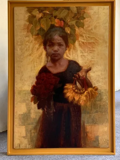 The full, framed painting of "Hope of Innocent Flowers," as it would appear in a gallery.