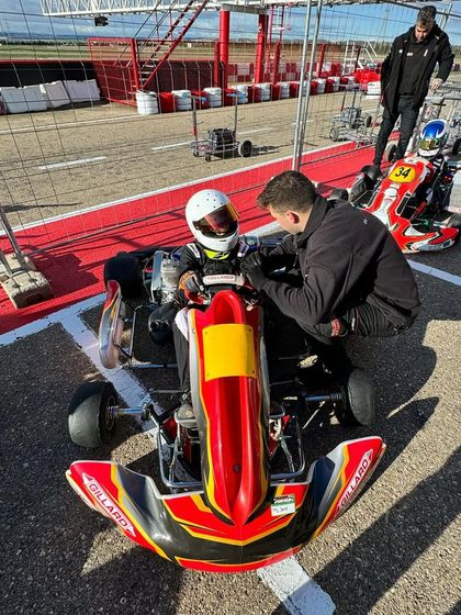 A driver getting ready in the pit lane in Zuera, Spain.
