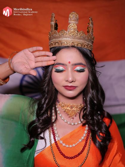 A patriotic look created for Independence Day, featuring the colors of the Indian flag on the eyelids. This shows how makeup can be used for any theme.