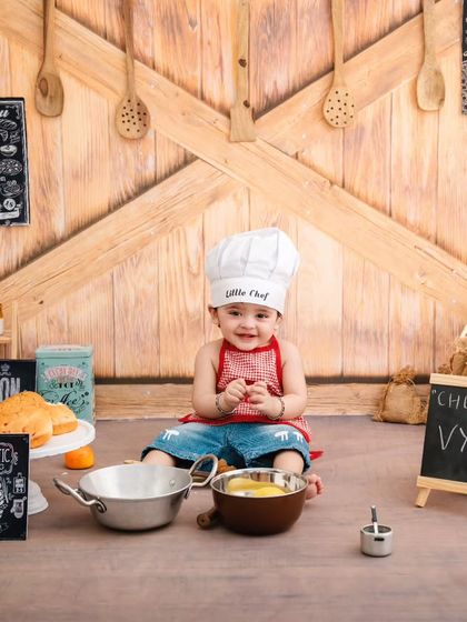 Chef Vyom is ready to cook up a storm. This themed shoot is perfect for capturing the playful and curious nature of toddlers.