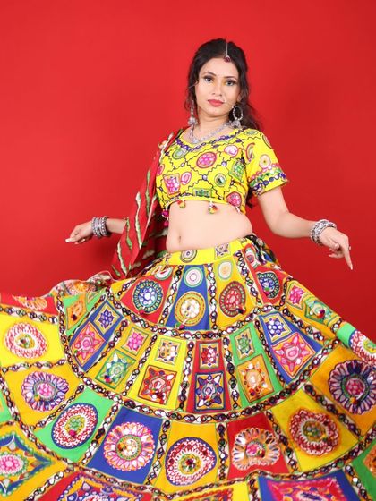 Twirling into the Navratri celebrations. This full-length shot shows how the makeup and outfit come together for a perfect Garba night look.
