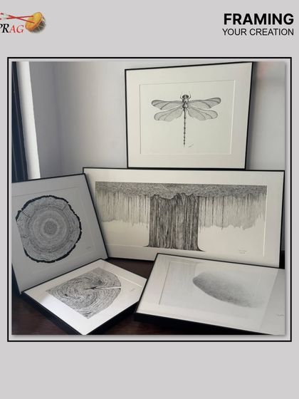 More of the black and white drawing series, showcasing different sizes and orientations. Our precision framing ensures that each piece, whether large or small, is presented with the same level of elegance and attention to detail.