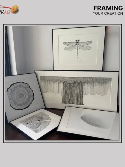 More of the black and white drawing series, showcasing different sizes and orientations. Our precision framing ensures that each piece, whether large or small, is presented with the same level of elegance and attention to detail.